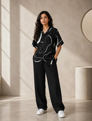 Black Waves Unisex Half Sleeve Full Pant Cords - XPCRDF