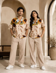 Cream Leaf Unisex Half Sleeve Full Pant Cords - XPCRDF