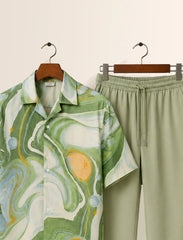 Green Dissolve Unisex Half Sleeve Full Pant Cords - XPCRDF