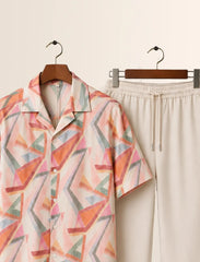 Orange Geometry Unisex Half Sleeve Full Pant Cords - XPCRDF