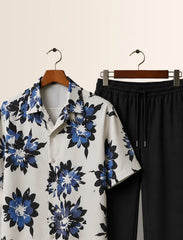 White Floral Half Sleeve Full Pant Cords - XPCRDF