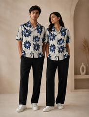 White Floral Half Sleeve Full Pant Cords - XPCRDF