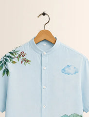 Blue Cartoon Print Unisex Half Sleeve Shirt - XPST