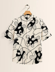 Cream Lines Print Unisex Half Sleeve Shirt - XPST