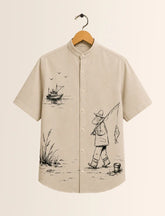 Man Fish Print Unisex Half Sleeve Shirt - XPST