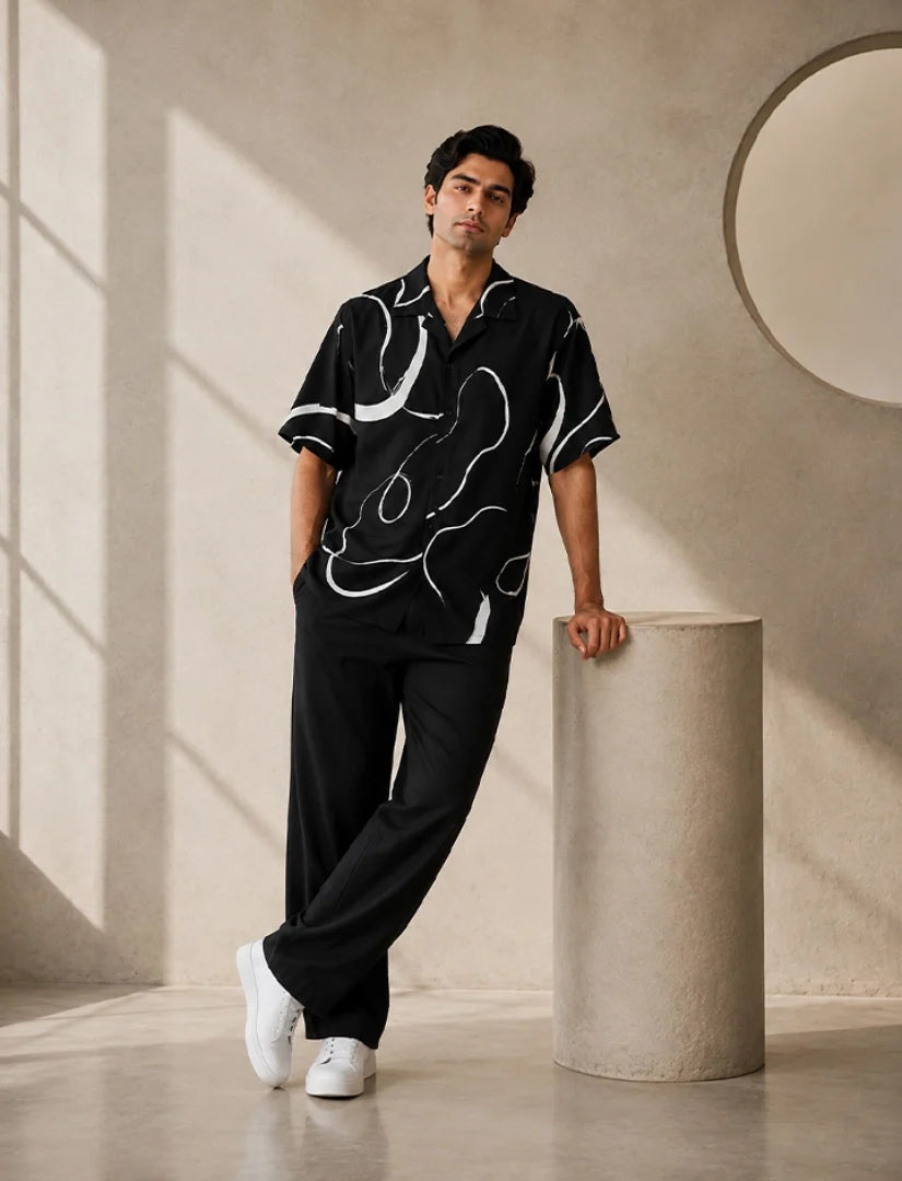 Black Waves Unisex Half Sleeve Full Pant Cords - XPCRDF