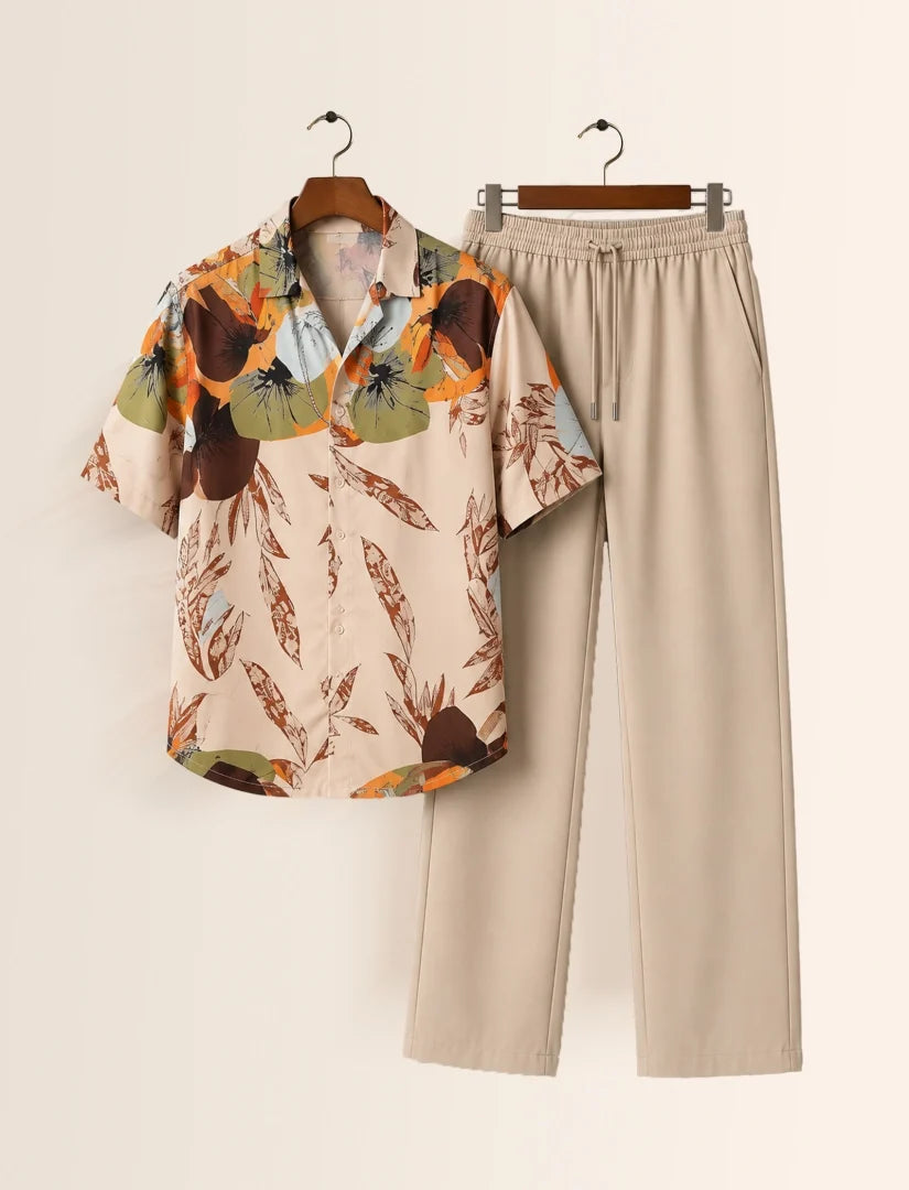 Cream Leaf Unisex Half Sleeve Full Pant Cords - XPCRDF