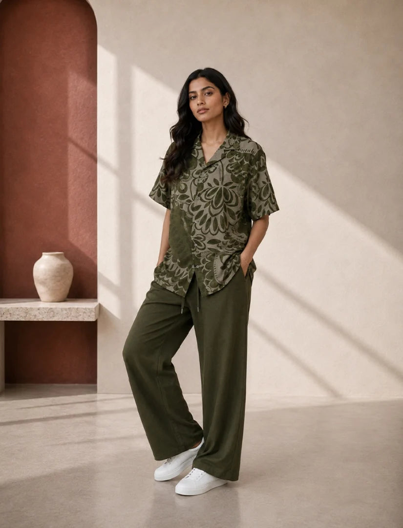 Green Embedded Unisex Half Sleeve Full Pant Cords - XPCRDF