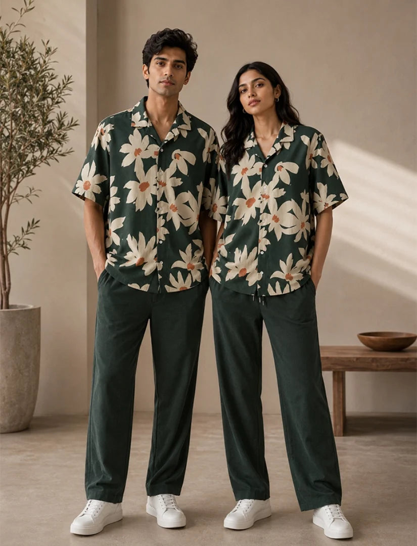 Green Leaves Unisex Half Sleeve Full Pant Cords - XPCRDF