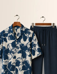 Navy Floral Unisex Half Sleeve Full Pant Cords - XPCRDF