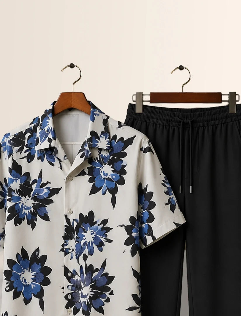 White Floral Half Sleeve Full Pant Cords - XPCRDF
