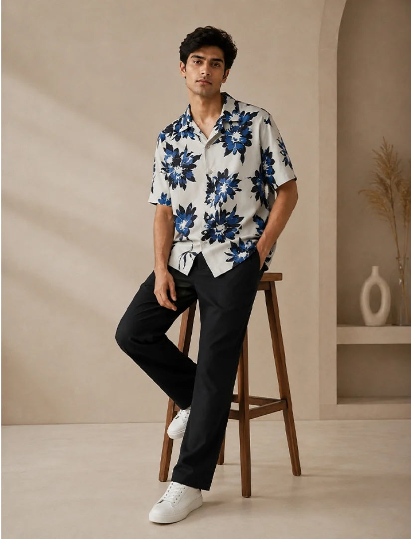 White Floral Half Sleeve Full Pant Cords - XPCRDF