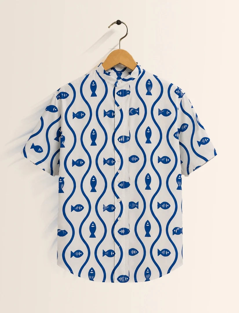 Fishes Print Unisex Half Sleeve Shirt - XPST