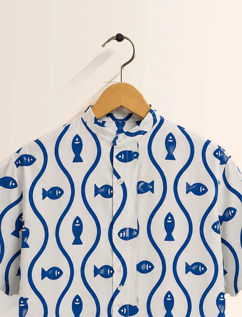 Fishes Print Unisex Half Sleeve Shirt - XPST