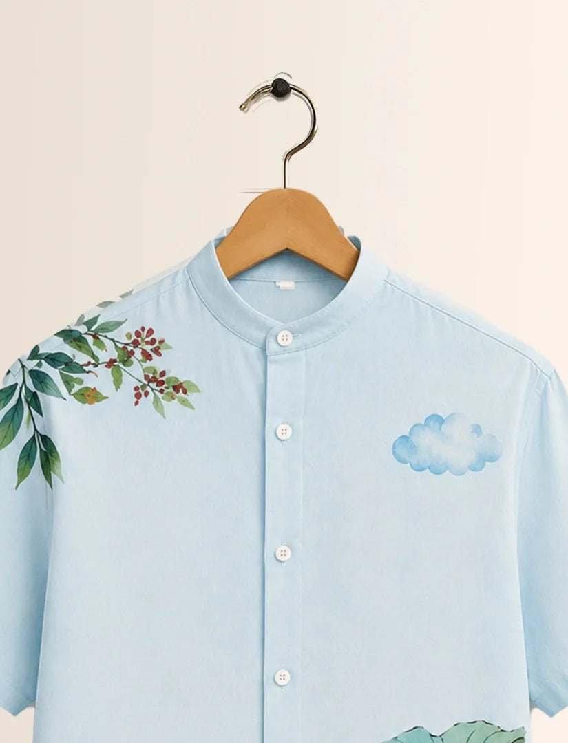 Blue Cartoon Print Unisex Half Sleeve Shirt - XPST