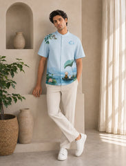 Blue Cartoon Print Unisex Half Sleeve Shirt - XPST