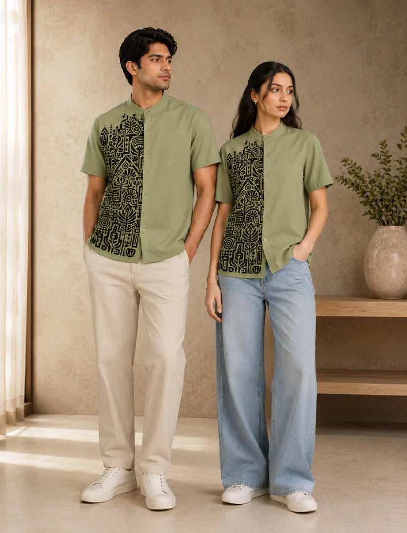 Green Mandala Print Unisex Half Sleeve Shirt - XPST