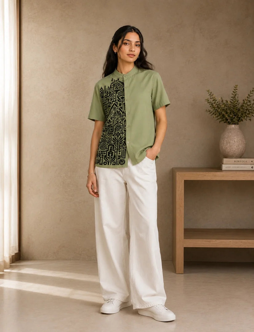 Green Mandala Print Unisex Half Sleeve Shirt - XPST