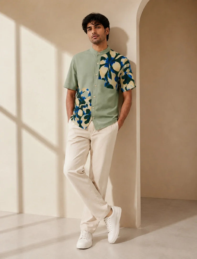 Green Patch Print Unisex Half Sleeve Shirt - XPST