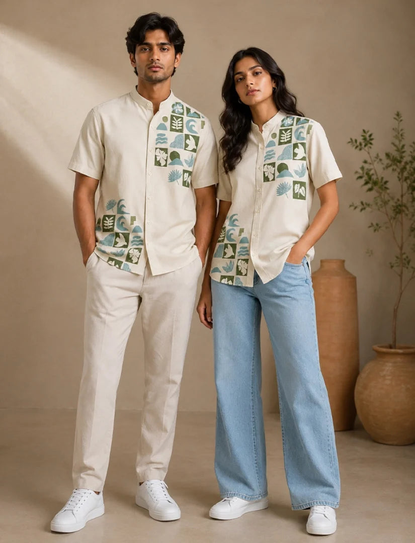 Leaf Patch Print Unisex Half Sleeve Shirt - XPST
