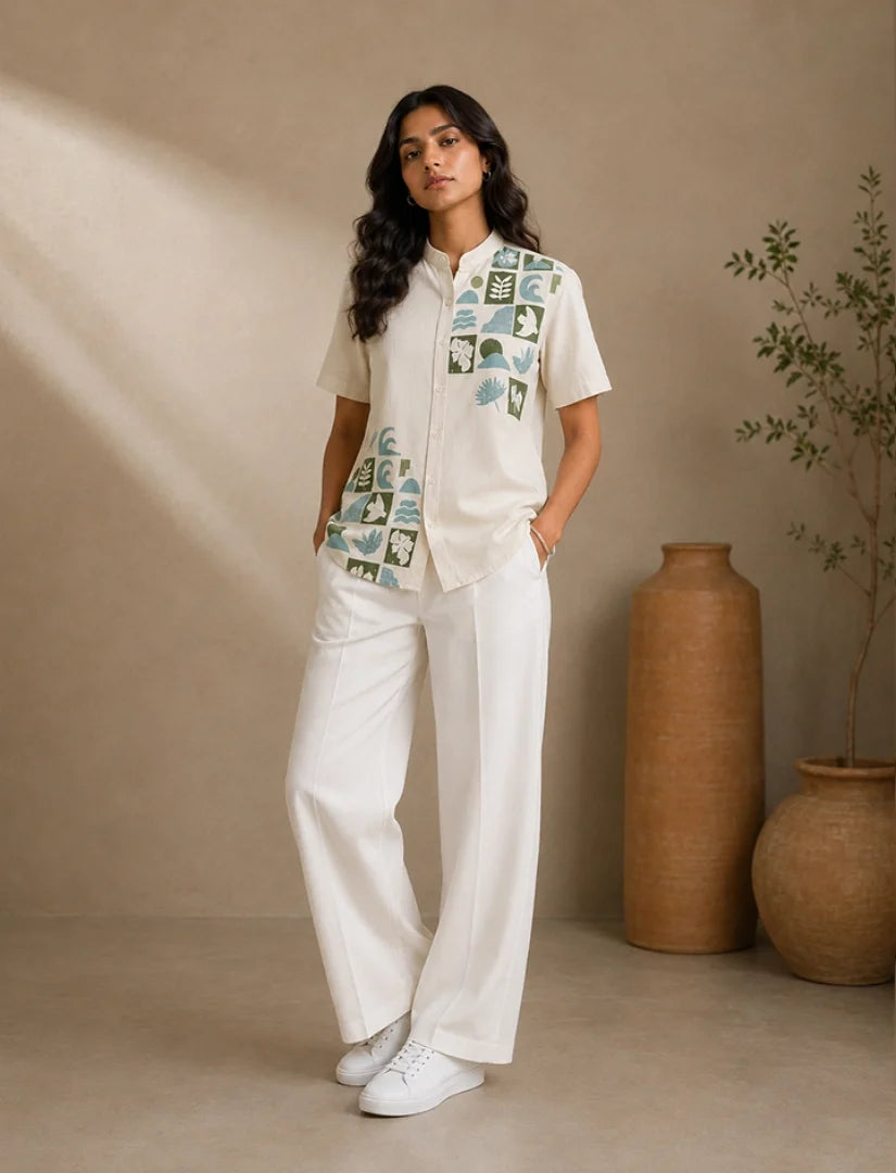 Leaf Patch Print Unisex Half Sleeve Shirt - XPST
