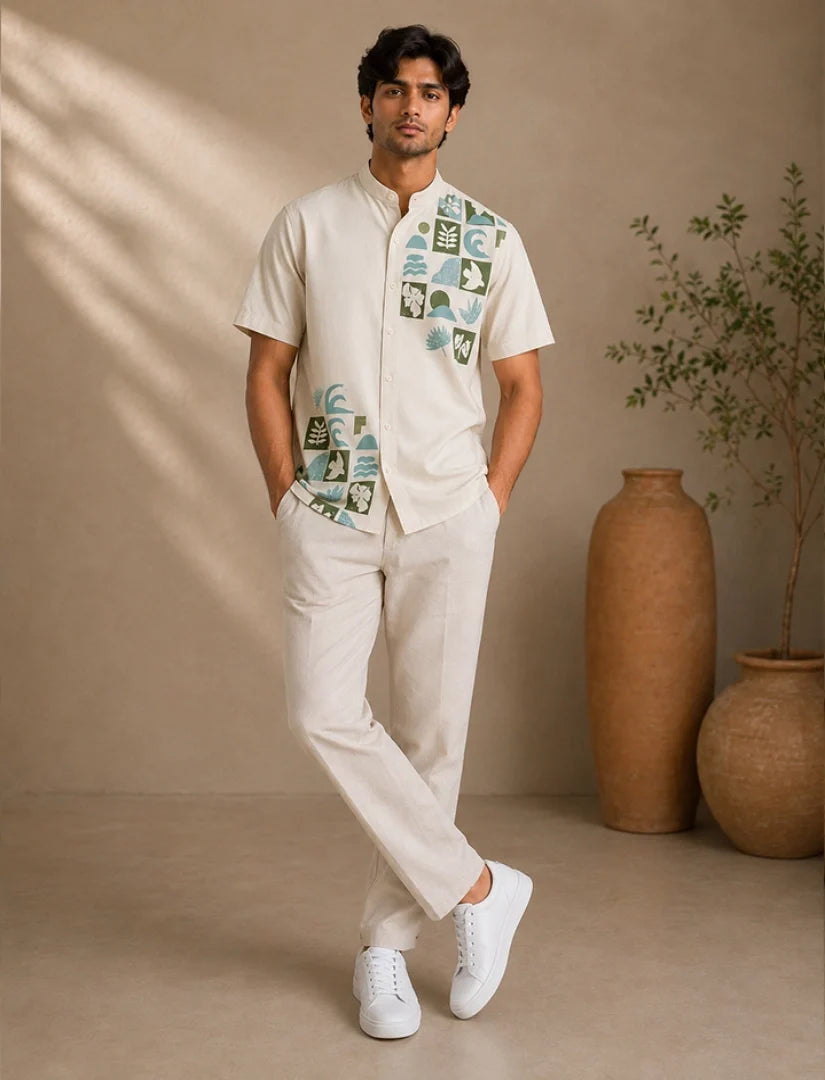 Leaf Patch Print Unisex Half Sleeve Shirt - XPST