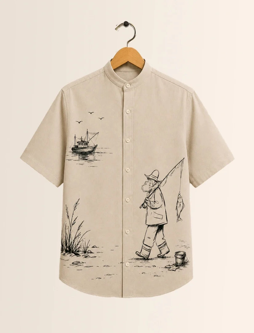 Man Fish Print Unisex Half Sleeve Shirt - XPST