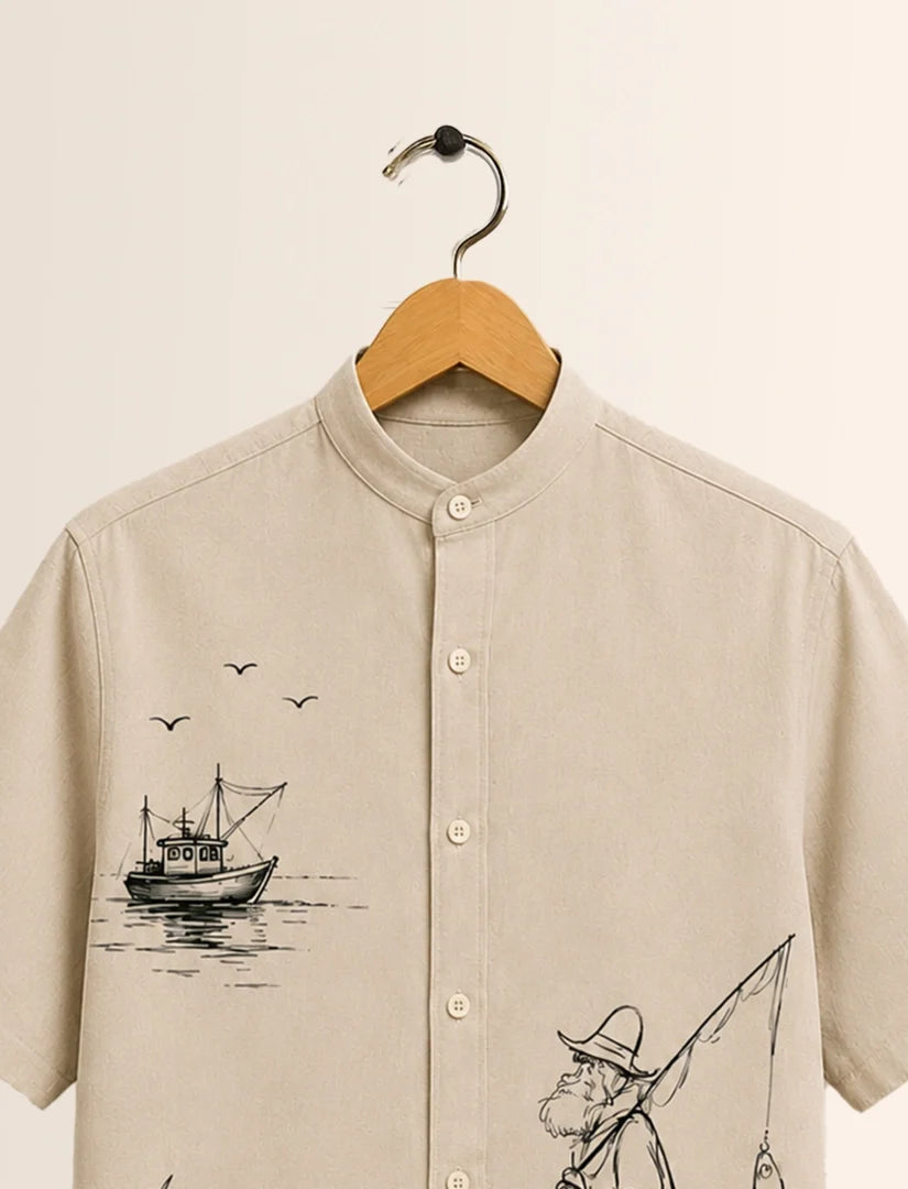 Man Fish Print Unisex Half Sleeve Shirt - XPST