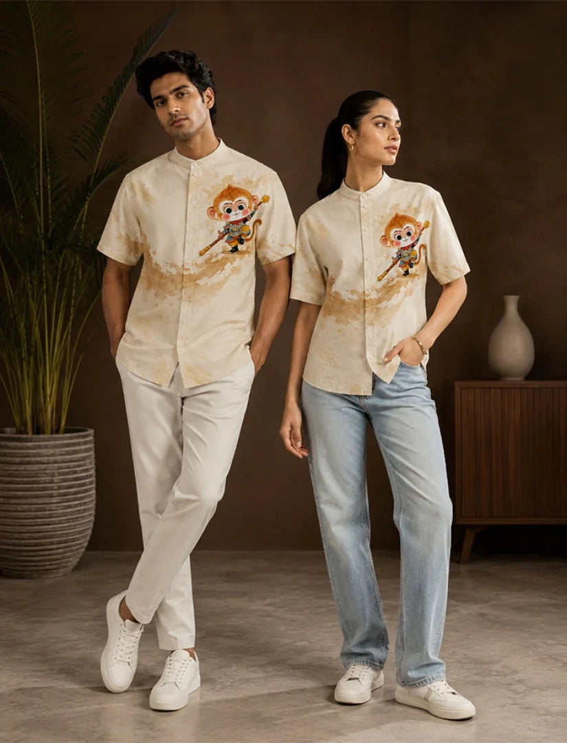 Monkey Print Unisex Half Sleeve Shirt - XPST