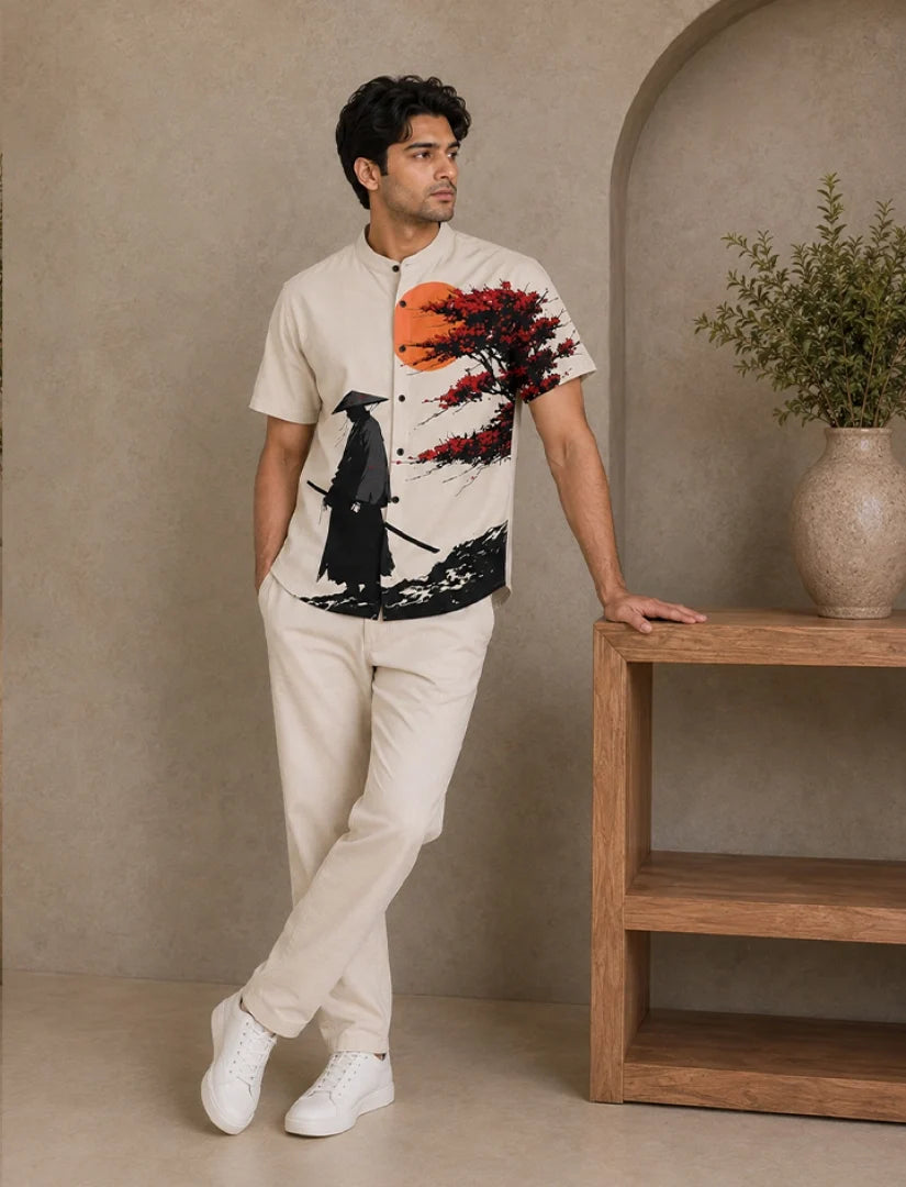 Samurai Print Unisex Half Sleeve Shirt - XPST